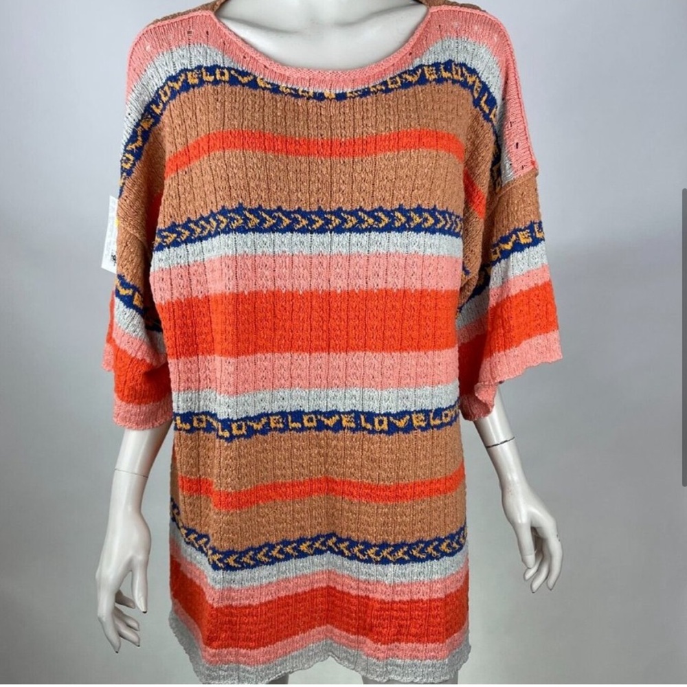Free People Hidden Love Striped  Tunic Sweater